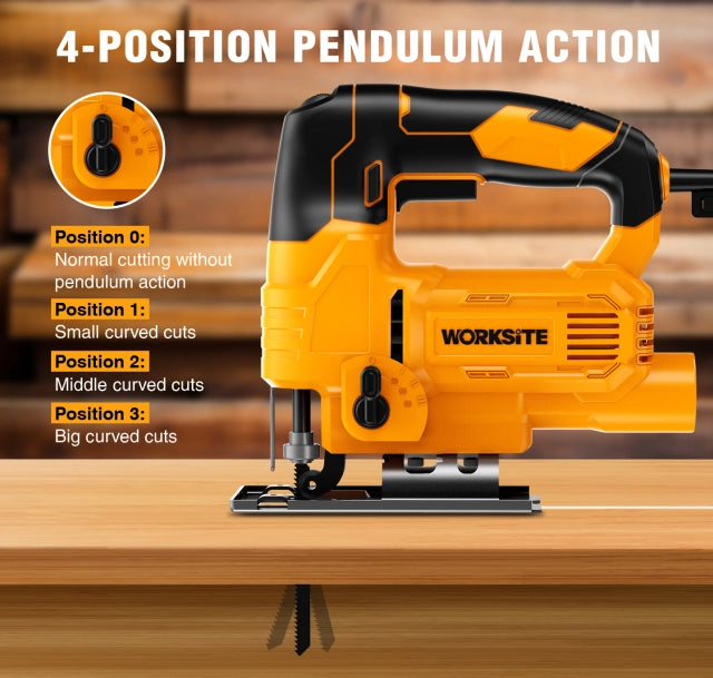 WORKSITE Corded Jig Saw 650W Electric Power Variable Speed 3000RPM Handheld Woodworking Cutting Wood Jig Saws-JS283-110V Worksite Power Tools