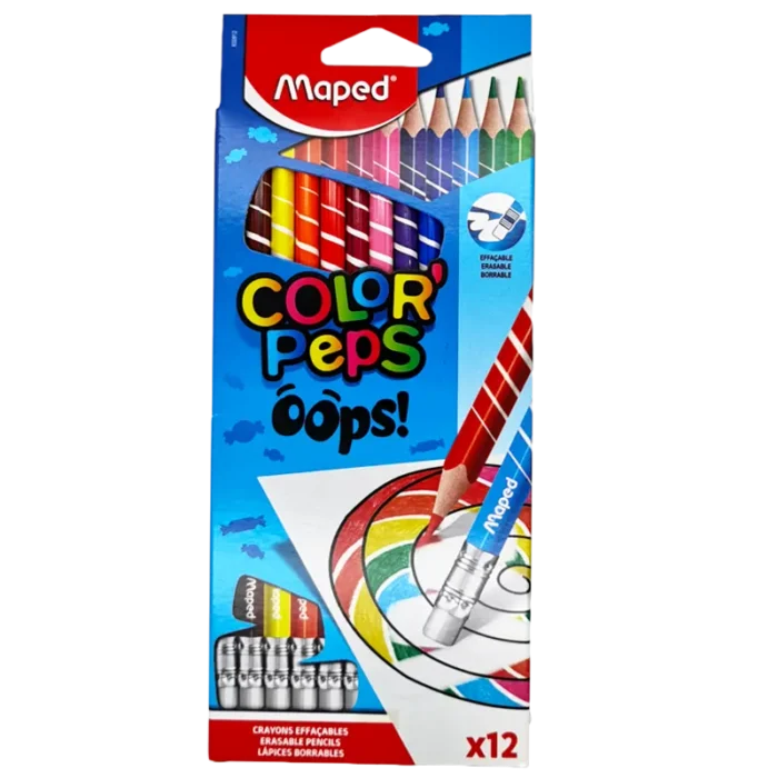 Maped Erasable Colour Pencils 12 Pack Oops - 3154148328124 Pie's Variety Store