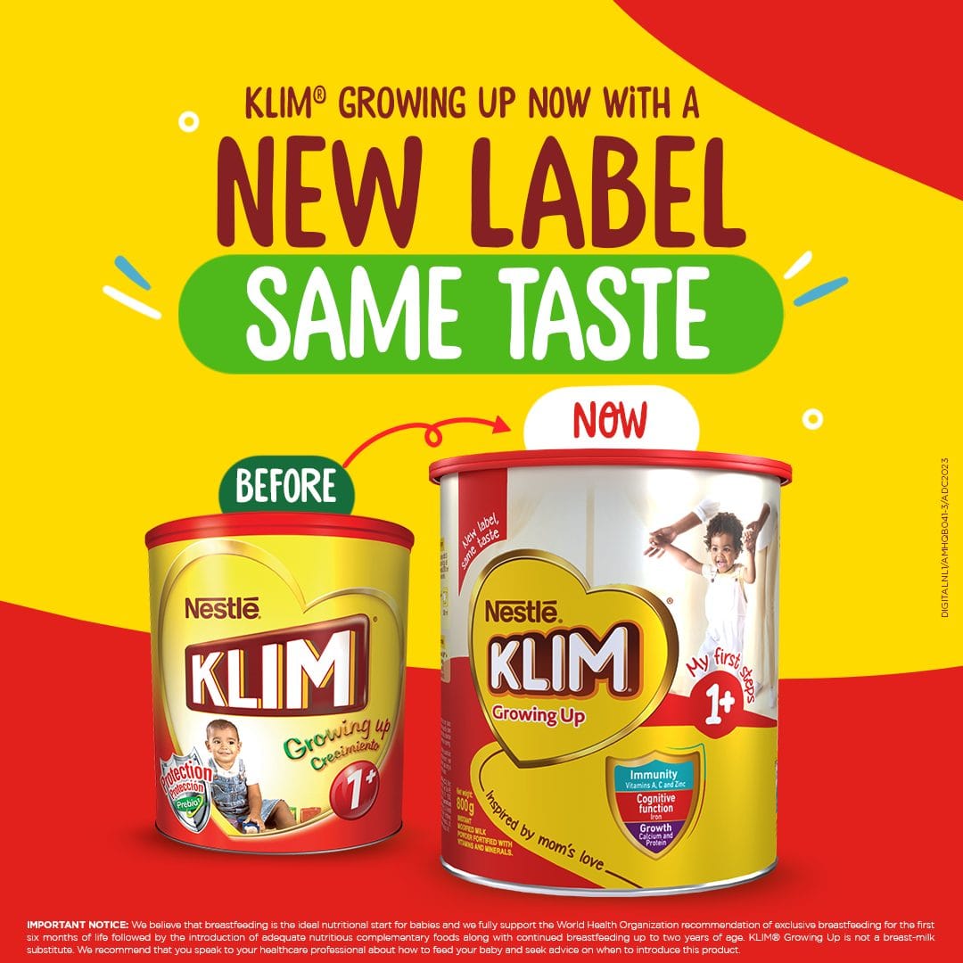 Nestle Klim Growing Up Milk 1 Plus 1600G - KLIM® 1+ Growing Up which provides them with vitamins, minerals, and prebiotics.  - 7501059276024 Pie's Variety Store