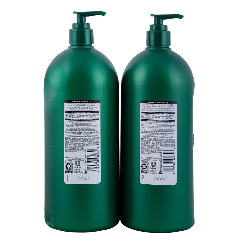 Suave Almond + Shea Shampoo and Conditioner 2 Units / 40 oz Enriched with 100% natural almond and shea butter, this exquisite formula repairs while cleansing, leaving dry or damaged hair nourished, beautiful and incredibly scented-208420 Hannah's Variety Store