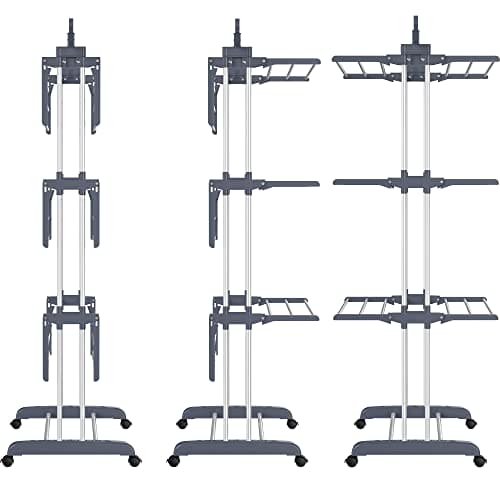 HOMIDEC Clothes Drying Rack, Oversized 4-Tier(67.7" High) Foldable Stainless Steel Drying Rack Clothing, Movable Drying Rack with 4 castors, 24 Drying Poles and 14 Hooks for Bed Linen, Clothing, Grey HOMIDEC
