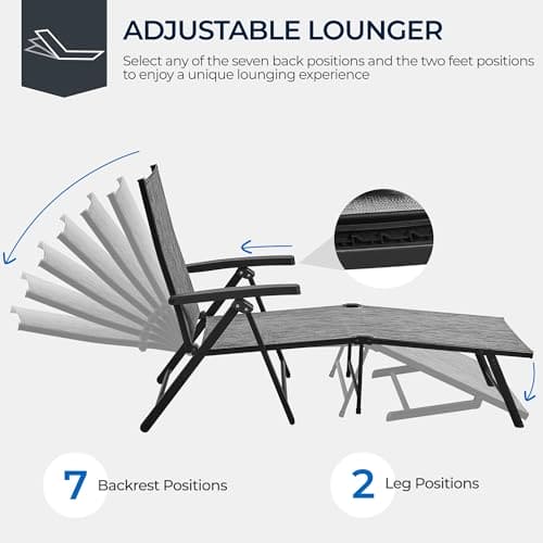 Yaheetech Outdoor Folding Chaise Lounge Set of 2 Patio Reclining Chairs w/Adjustable 7-Position Back for Beach Pool Garden Yard Deck Gray ebuys