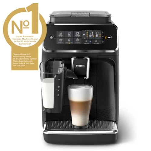 Philips 3200 Series Fully Automatic Espresso Machine, LatteGo Milk Frother, 5 Coffee Varieties, Intuitive Touch Display, 100% Ceramic Grinder, AquaClean Filter, My Coffee Choice, Black (EP3241/54) Philips