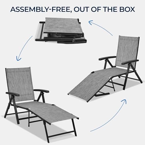 Yaheetech Outdoor Folding Chaise Lounge Set of 2 Patio Reclining Chairs w/Adjustable 7-Position Back for Beach Pool Garden Yard Deck Gray ebuys