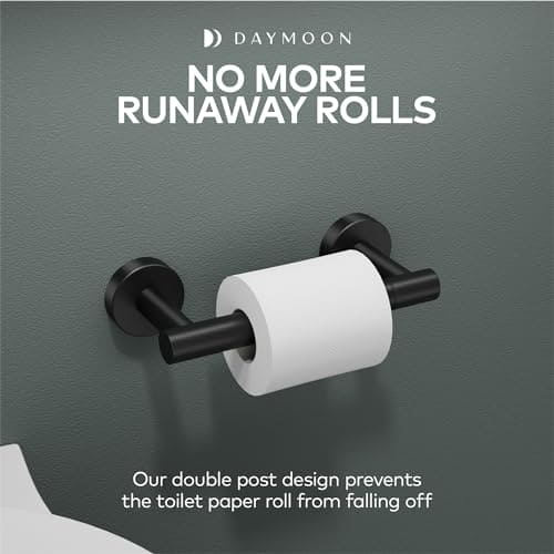 Day Moon™ Matte Black Toilet Paper Holder - Black Toilet Paper Holder Wall Mount - Modern Toilet Paper Roll Holder Black Matte Toilet Paper Holder - Black Bathroom Toilet Paper Holder Day Moon Designs