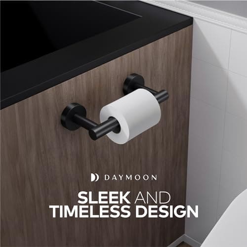 Day Moon™ Matte Black Toilet Paper Holder - Black Toilet Paper Holder Wall Mount - Modern Toilet Paper Roll Holder Black Matte Toilet Paper Holder - Black Bathroom Toilet Paper Holder Day Moon Designs