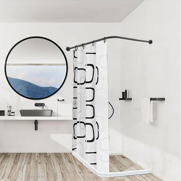 L Shaped Shower Curtain Rod, (44.1"-54.3"x44.1"-54.3") Adjustable Curved Shower Rod, 90 Degree Corner Shower Rods for Bathroom Bathtub Clothing Store Locker, locker rooms, fitting rooms, Black TwinkleTool