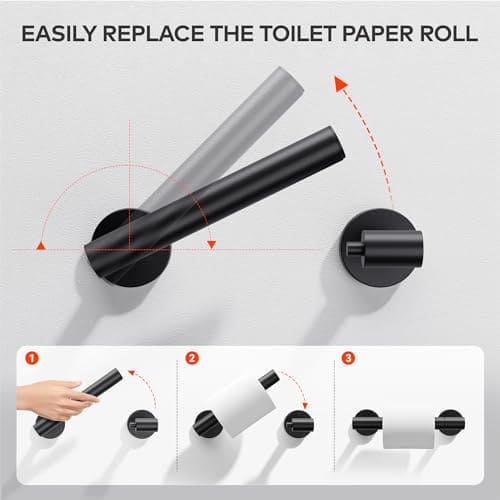 Day Moon™ Matte Black Toilet Paper Holder - Black Toilet Paper Holder Wall Mount - Modern Toilet Paper Roll Holder Black Matte Toilet Paper Holder - Black Bathroom Toilet Paper Holder Day Moon Designs