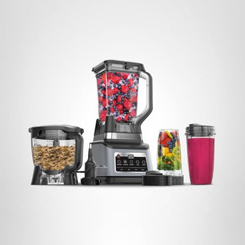 Ninja BN801 Professional Plus Kitchen System, 1400 WP, 5 Functions for Smoothies, Chopping, Dough & More with Auto IQ, 72-oz.* Blender Pitcher, 64-oz. Processor Bowl, (2) 24-oz. To-Go Cups, Grey Ninja