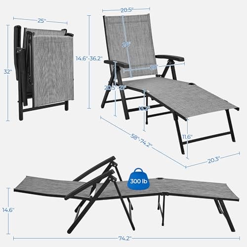 Yaheetech Outdoor Folding Chaise Lounge Set of 2 Patio Reclining Chairs w/Adjustable 7-Position Back for Beach Pool Garden Yard Deck Gray ebuys