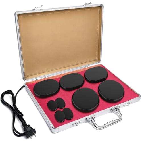 9Pcs Hot Stones Massage Set with Warmer, Professional or Home Spa Massage Hot Stones Kit, 4 Sizes Massage Stone for Full Body Relaxation and Pain Relief Pisleto