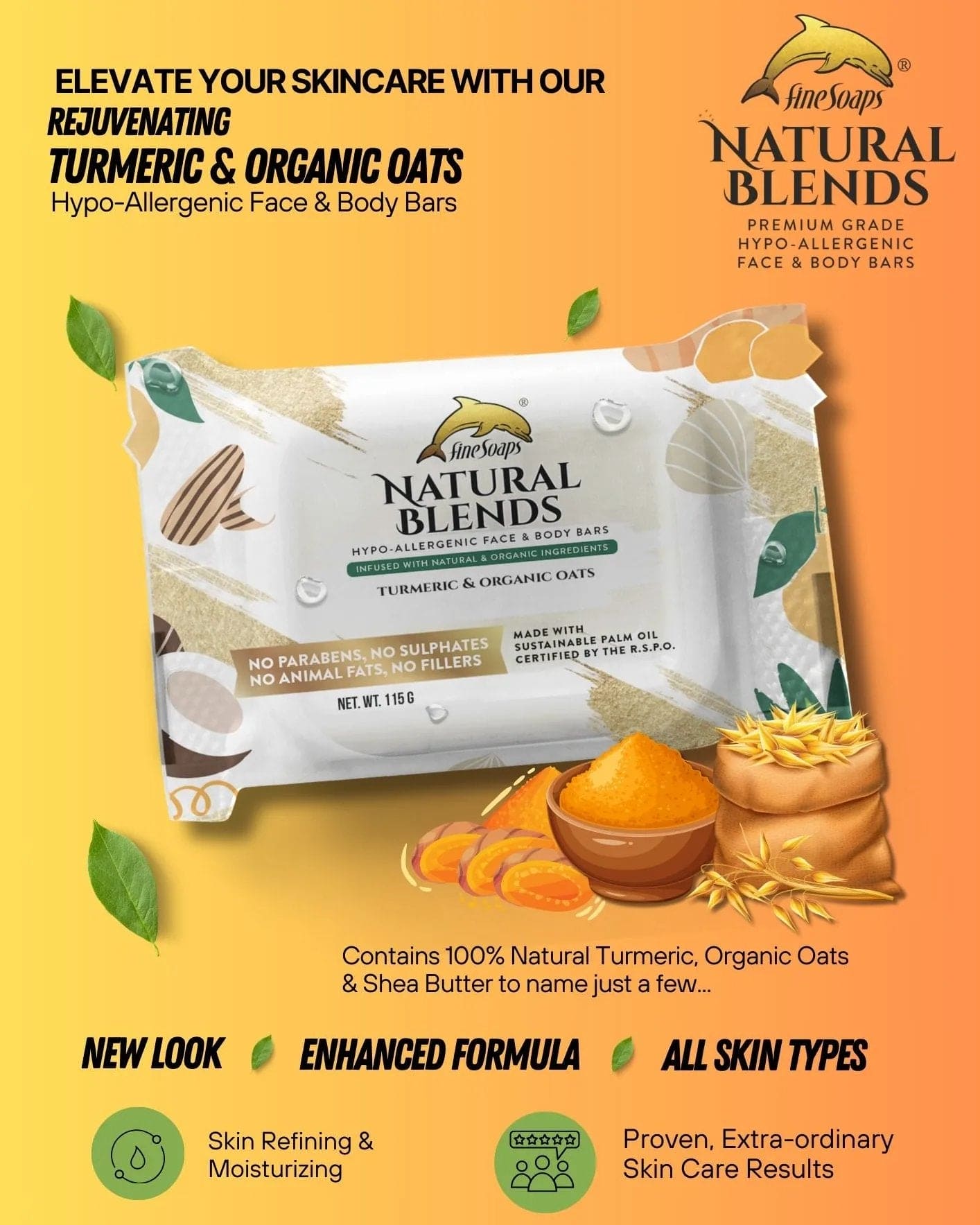 Fine Soaps Papaya and Poppyseed Natural Blends Face and Body Bar 3x115G - FSPNPNBFBB3115 EBUYSTT