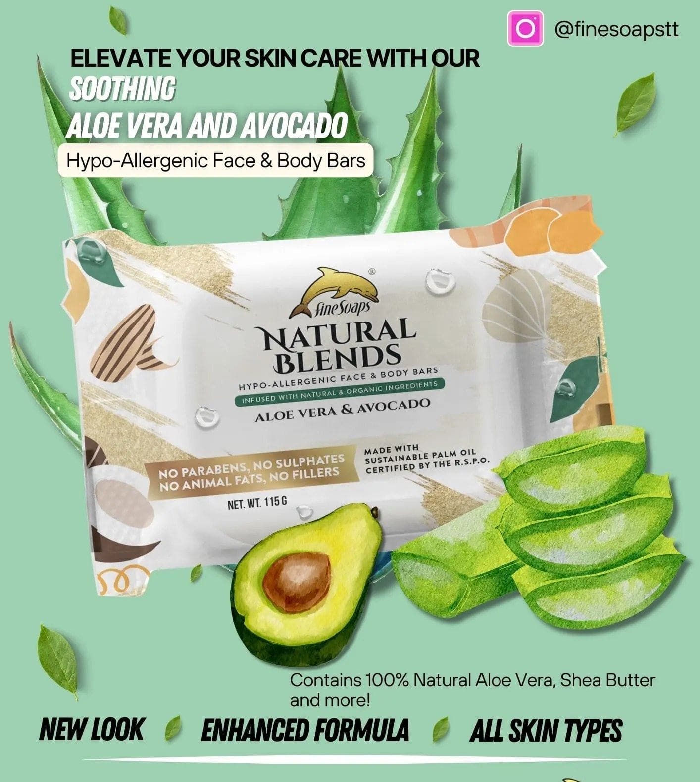Fine Soaps Papaya and Poppyseed Natural Blends Face and Body Bar 3x115G - FSPNPNBFBB3115 EBUYSTT