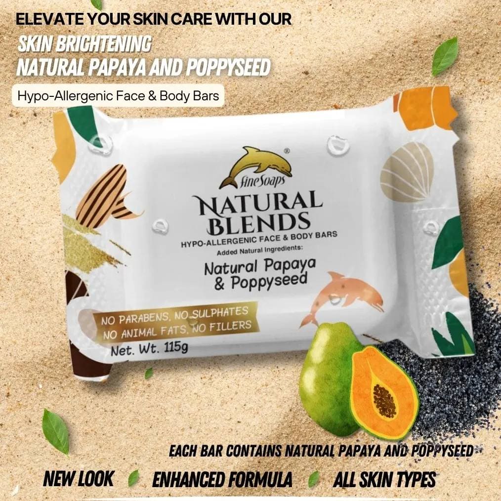 Fine Soaps Papaya and Poppyseed Natural Blends Face and Body Bar 3x115G - FSPNPNBFBB3115 EBUYSTT