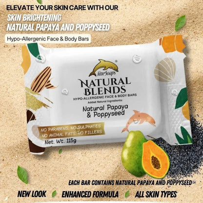 Fine Soaps Papaya and Poppyseed Natural Blends Face and Body Bar 3x115G - FSPNPNBFBB3115 EBUYSTT