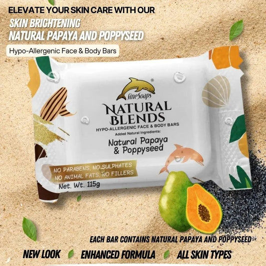 Fine Soaps Papaya and Poppyseed Natural Blends Face and Body Bar 3x115G - FSPNPNBFBB3115 EBUYSTT