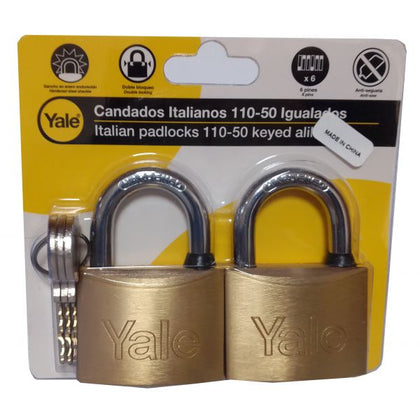 PADLOCK KEYED ALIKE (2) YALE 50MM 110-50KA2 #0001130