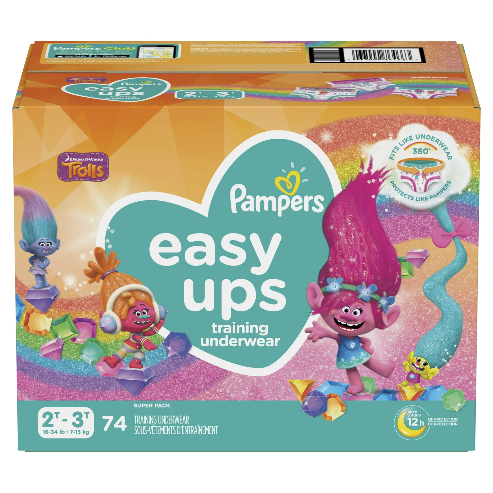 Pampers Easy Ups Training Pants Girls 2T-3T (16-34 lbs), 74 count