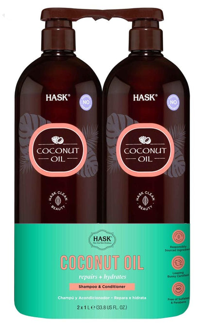 Hask Shampoo and Conditioner with Coconut Oil that Repairs and Moisturizes 2 Units / 1 L / 33.8 oz-461351