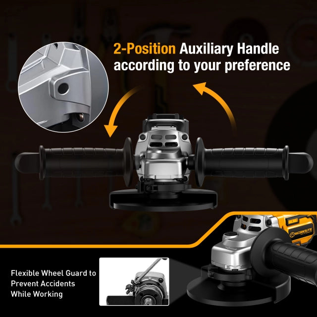 WORKSITE Brushless Angle Grinder Tool 4.5 Inch Variable Speed Portable Handheld Battery Powered Electric Grinders-CAG323 Worksite Power Tools