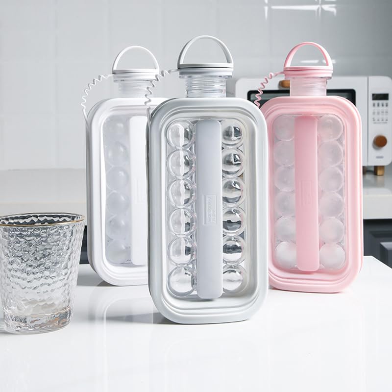 LittleStar Ice Cube Trays 2 in 1 Portable Ice Ball Maker Kettle With 17 Grids Flat Body Lid Cooling Ice Pop/Cube Molds For Hockey,Cocktail,Coffee,Whiskey,Champagne,Beer,Juice,Water (Gray) LittleStar