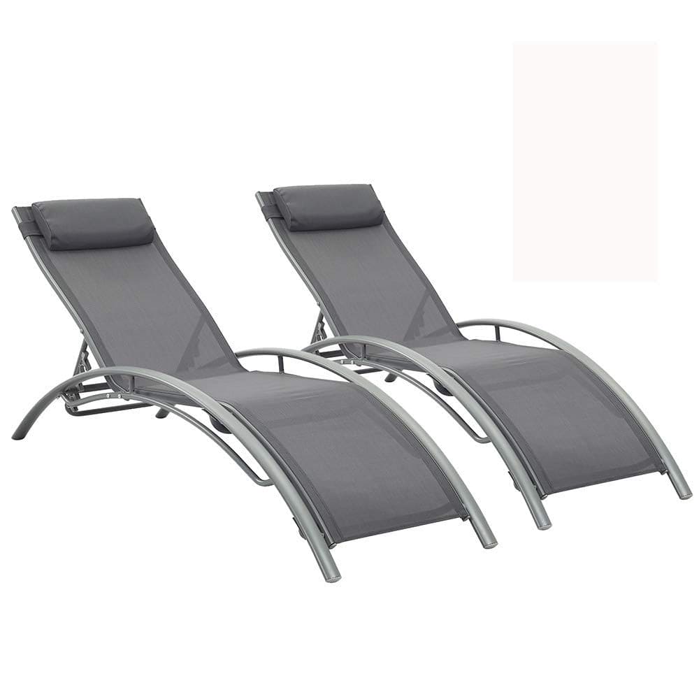 Outdoor Patio Lounge Chairs Aluminum Pool Chaise Lounges Adjustable for All Weather for Beach Backyard（2-Pack Gray ebuys