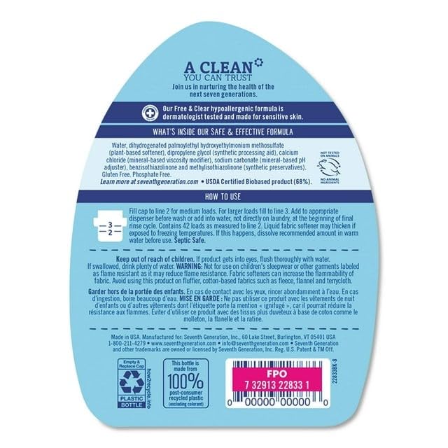 Natural Fabric Softener Liquid, 42 Loads Free & Clear 32.0fl oz (pack of 2) Natural and Co.