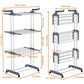 HOMIDEC Clothes Drying Rack, Oversized 4-Tier(67.7" High) Foldable Stainless Steel Drying Rack Clothing, Movable Drying Rack with 4 castors, 24 Drying Poles and 14 Hooks for Bed Linen, Clothing, Grey HOMIDEC