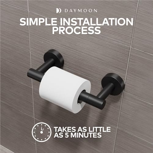 Day Moon™ Matte Black Toilet Paper Holder - Black Toilet Paper Holder Wall Mount - Modern Toilet Paper Roll Holder Black Matte Toilet Paper Holder - Black Bathroom Toilet Paper Holder Day Moon Designs