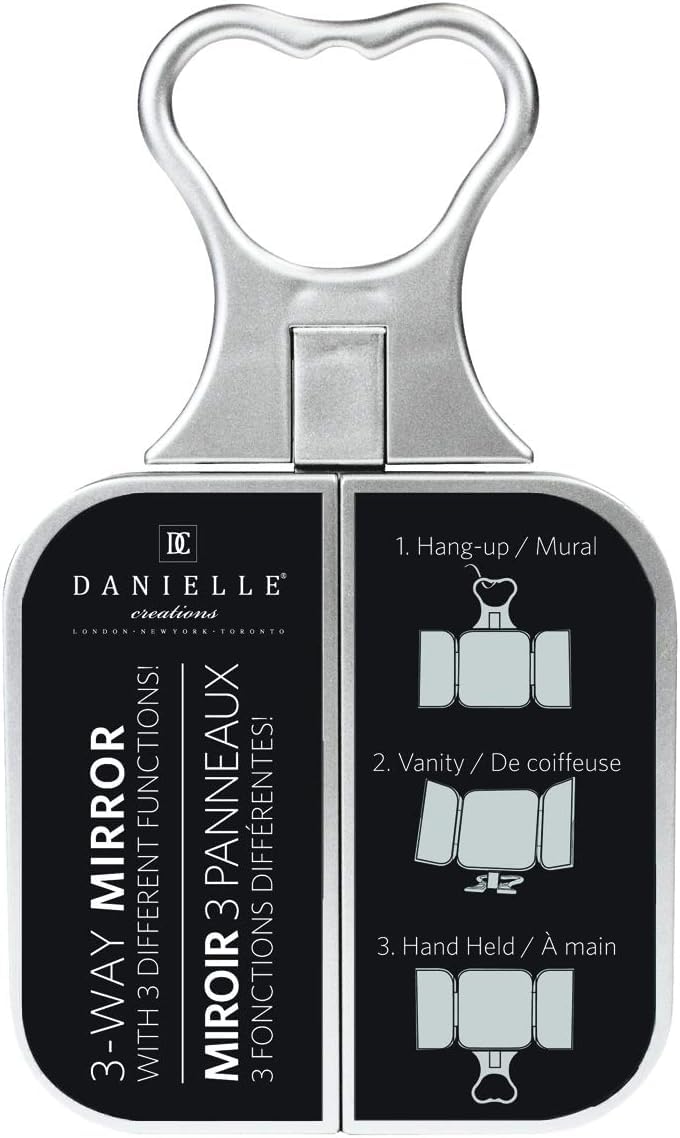Danielle Creations 3-Way Foldable Travel Makeup Mirror with Built in Stand and Handle, Silver ebuystt