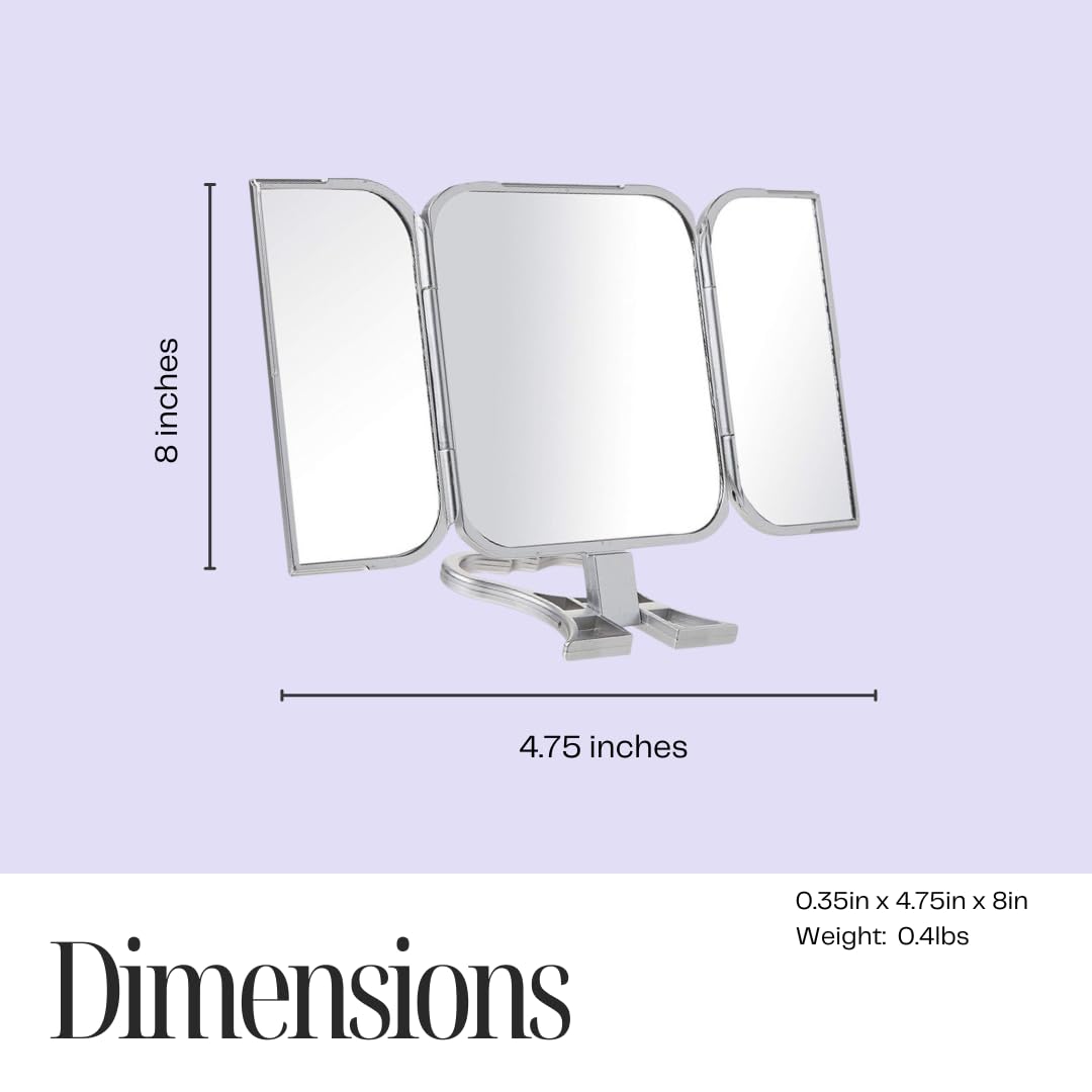 Danielle Creations 3-Way Foldable Travel Makeup Mirror with Built in Stand and Handle, Silver ebuystt