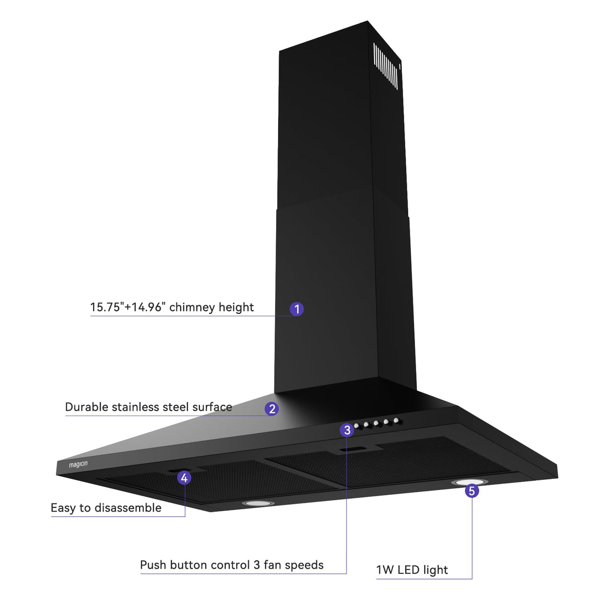 Magicin 30 Inch Wall Mount Range Hood 380 CFM Ducted/Ductless Convertible magicin