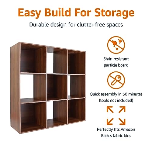 Storage Cube Shelf Organizer, 9 Cubes, Espresso, 11.7"D x 35.9"W x 35.9"H EBUYSTT