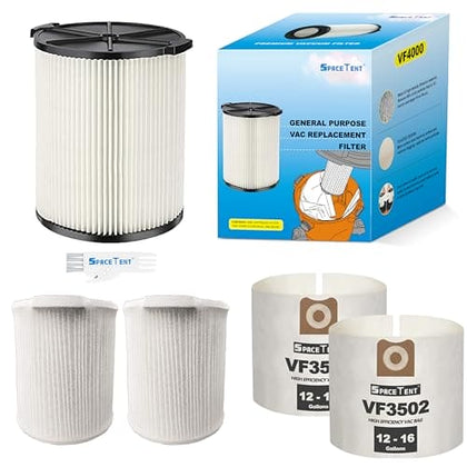 1 pack VF4000 72947 1-Layer Standard Pleated Paper Filter for most 5 Gallon and Larger RIDGID Wet/Dry Shop Vacuums, 2 pack VF3502 Bags and 2 pack Reusable Filter Covers to Keep Filters Performing.