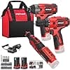 POPULO 12V Max Lithium-ion Cordless Combo Kit (3-Tool), Power Drill Driver, 1/4 in. Impact Driver, Power Rotary Tool Combo Kit with 2.0Ah Batteries (2-Pack), Charger and Tool Bag- PLCK-1202