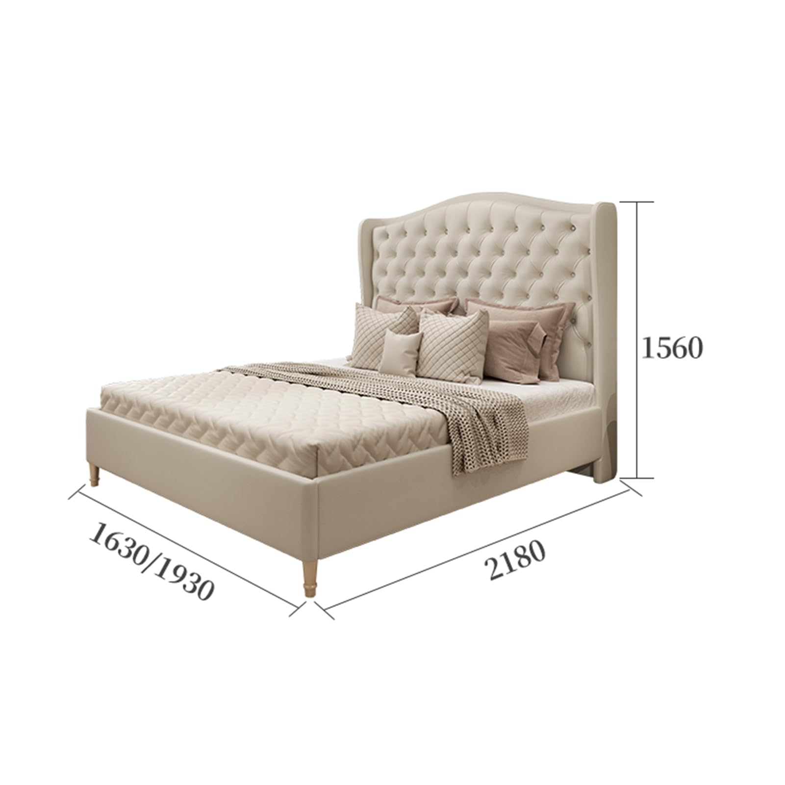 LSIGHTUS White King Size Genuine Leather Bed Upholstered Platform Bed Frame with Wingback Headboard and Lift Up Storage Strong Wooden Slat Support No Box Spring Needed LSIGHTUS