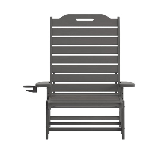 Flash Furniture Monterey Adjustable Adirondack Lounger with Cup Holder- All-Weather Indoor/Outdoor HDPE Lounge Chair, Gray ebuys