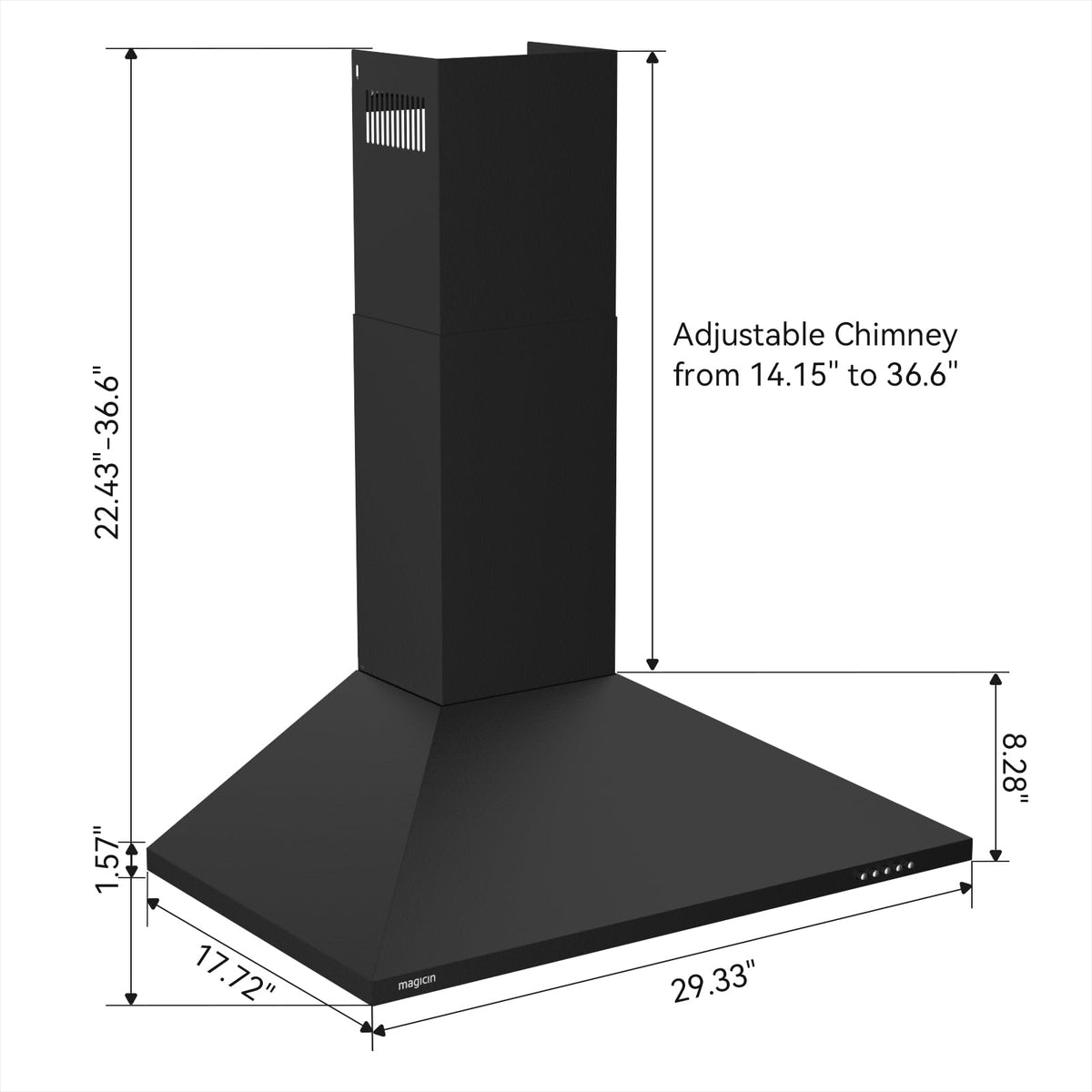 Magicin 30 Inch Wall Mount Range Hood 380 CFM Ducted/Ductless Convertible magicin