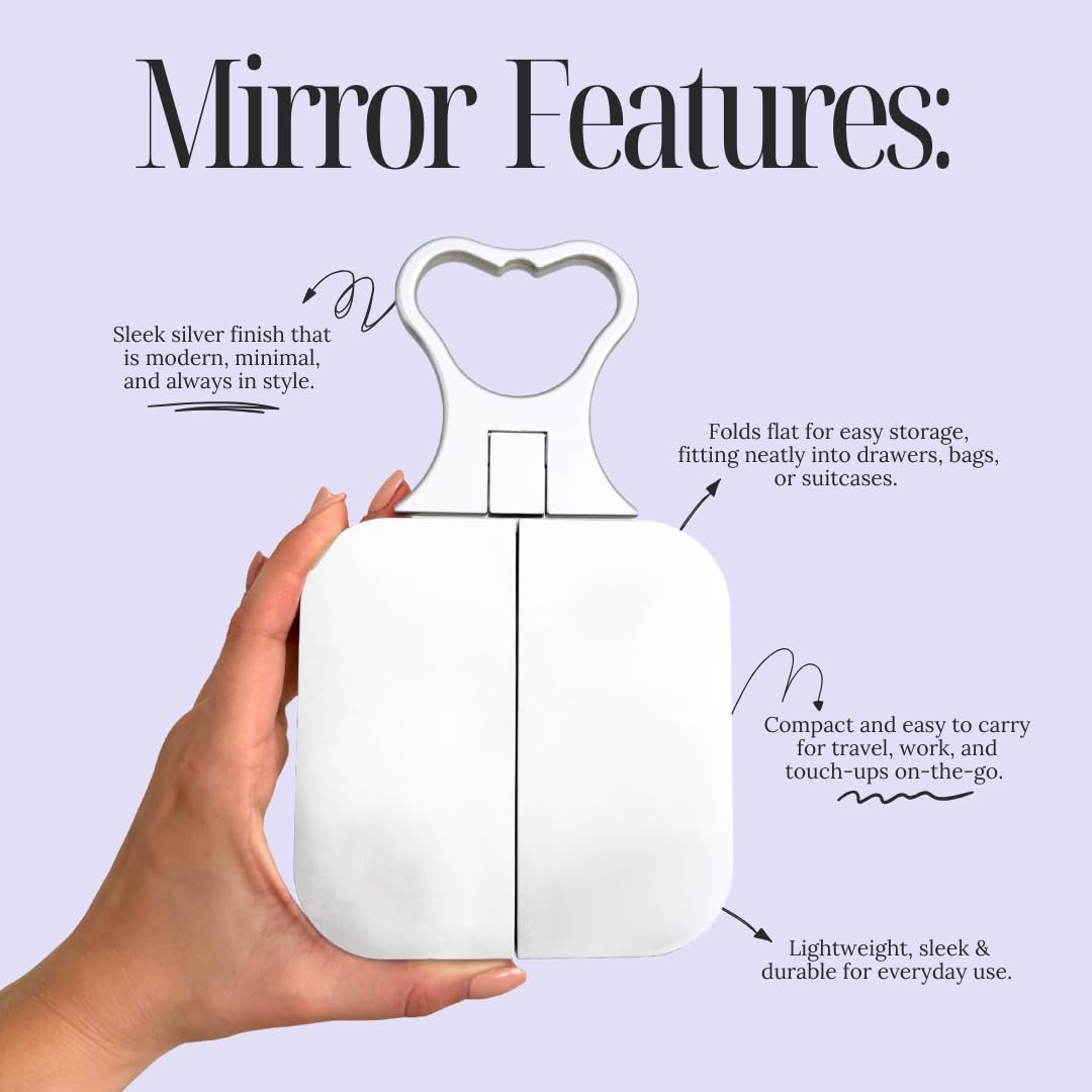 Danielle Creations 3-Way Foldable Travel Makeup Mirror with Built in Stand and Handle, Silver ebuystt