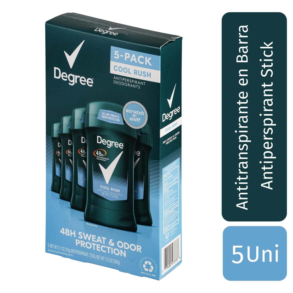 Degree Cool Rush Deodorant 5 Units / 2.7 oz / Cool Rush scented deodorant for men. Prevents sweat. Designed for sports. Invigorating fragrance. / 29284 dayana sifontes