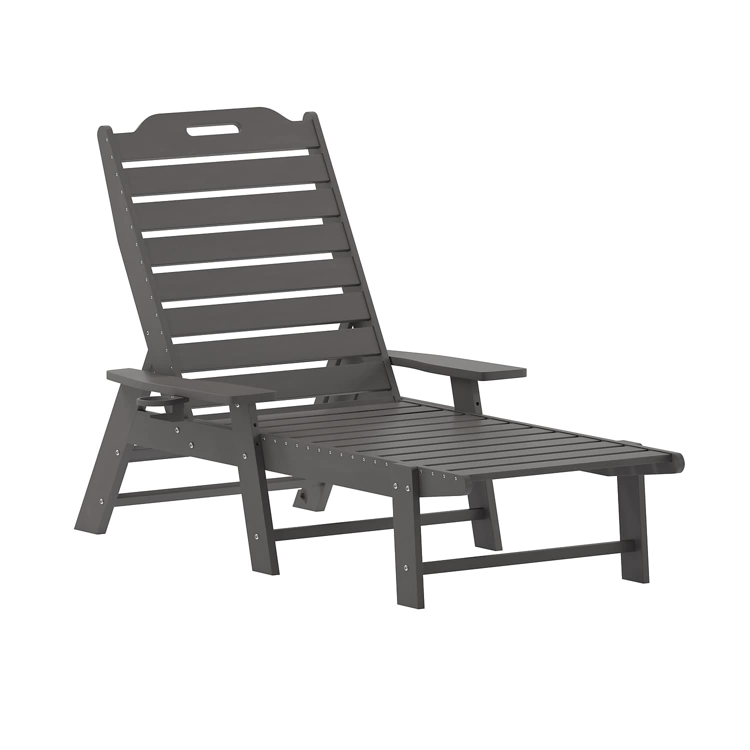 Flash Furniture Monterey Adjustable Adirondack Lounger with Cup Holder- All-Weather Indoor/Outdoor HDPE Lounge Chair, Gray ebuys