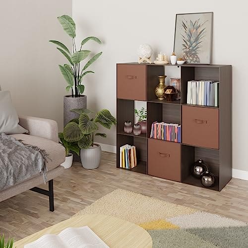 Storage Cube Shelf Organizer, 9 Cubes, Espresso, 11.7"D x 35.9"W x 35.9"H EBUYSTT