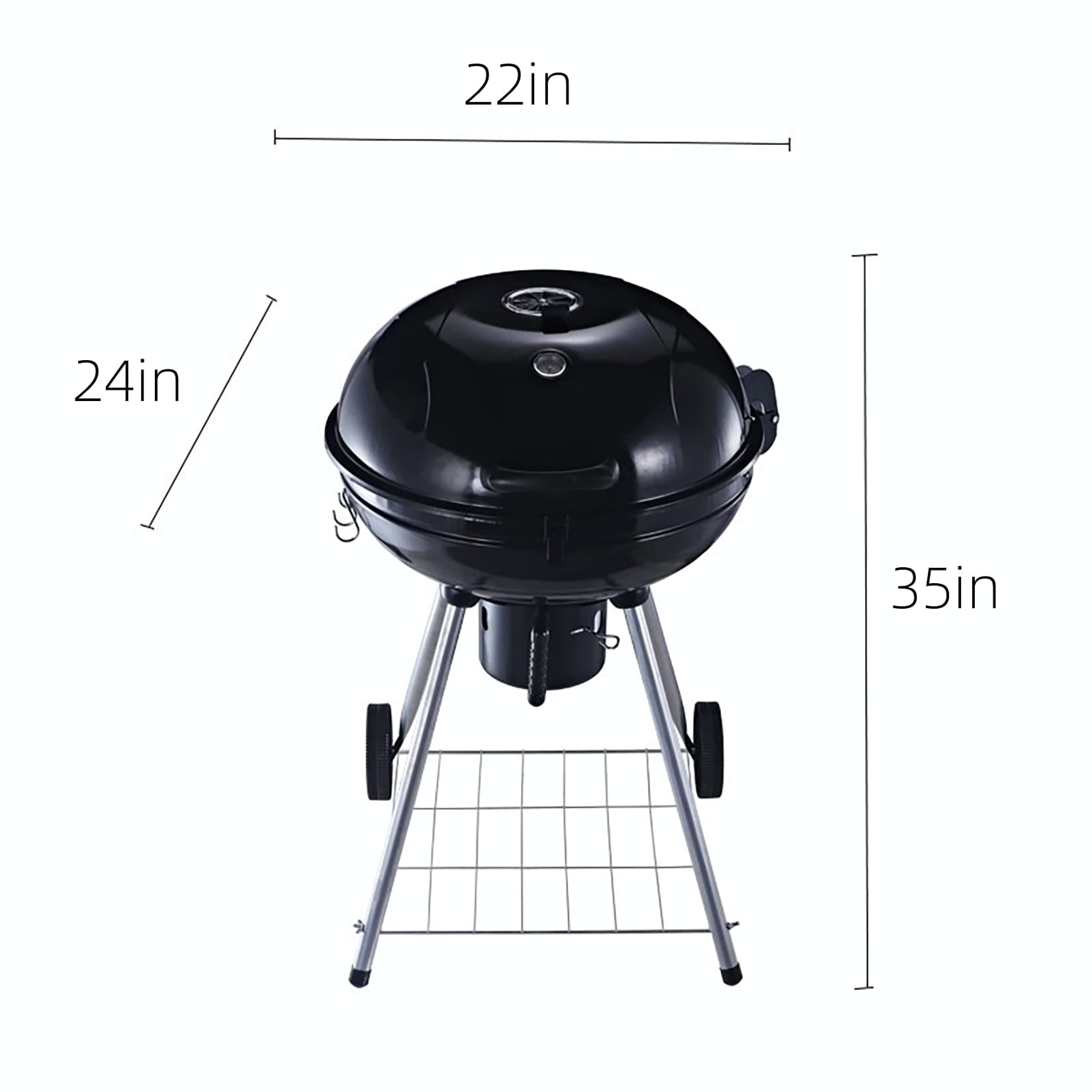 SENYANPAi 22 -inch Portable Kettle Charcoal Grill with Stainless Steel Stands and two Wheels，Smoked BBQ Grill，Outdoor Camping Barbecue Charcoal Grill for Garden ，Backyard Cooking ，Picnic Traveling SENYANPAI