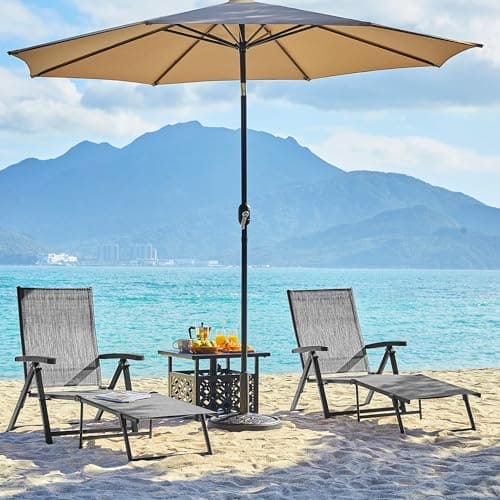Yaheetech Outdoor Folding Chaise Lounge Set of 2 Patio Reclining Chairs w/Adjustable 7-Position Back for Beach Pool Garden Yard Deck Gray ebuys