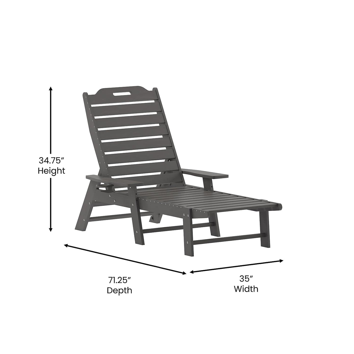 Flash Furniture Monterey Adjustable Adirondack Lounger with Cup Holder- All-Weather Indoor/Outdoor HDPE Lounge Chair, Gray ebuys