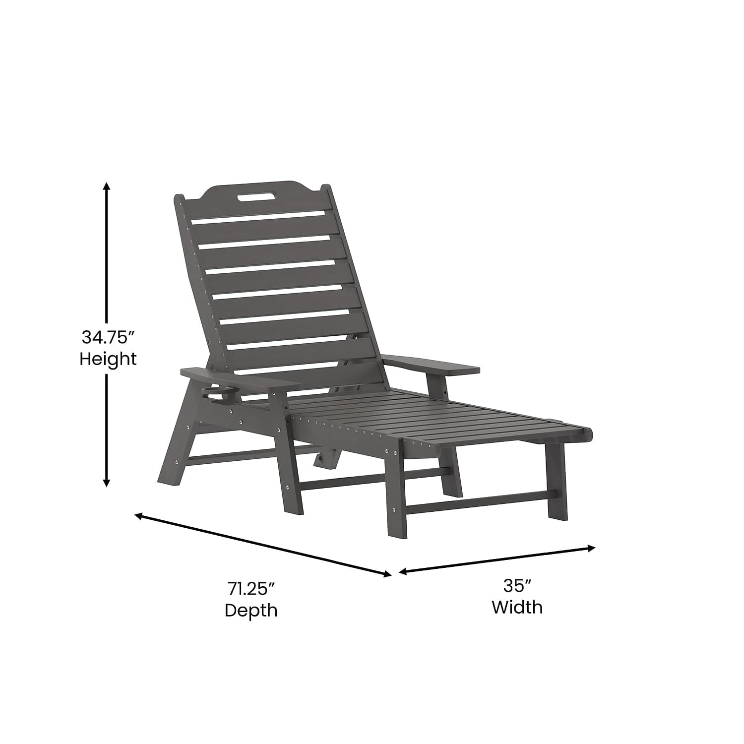 Flash Furniture Monterey Adjustable Adirondack Lounger with Cup Holder- All-Weather Indoor/Outdoor HDPE Lounge Chair, Gray ebuys