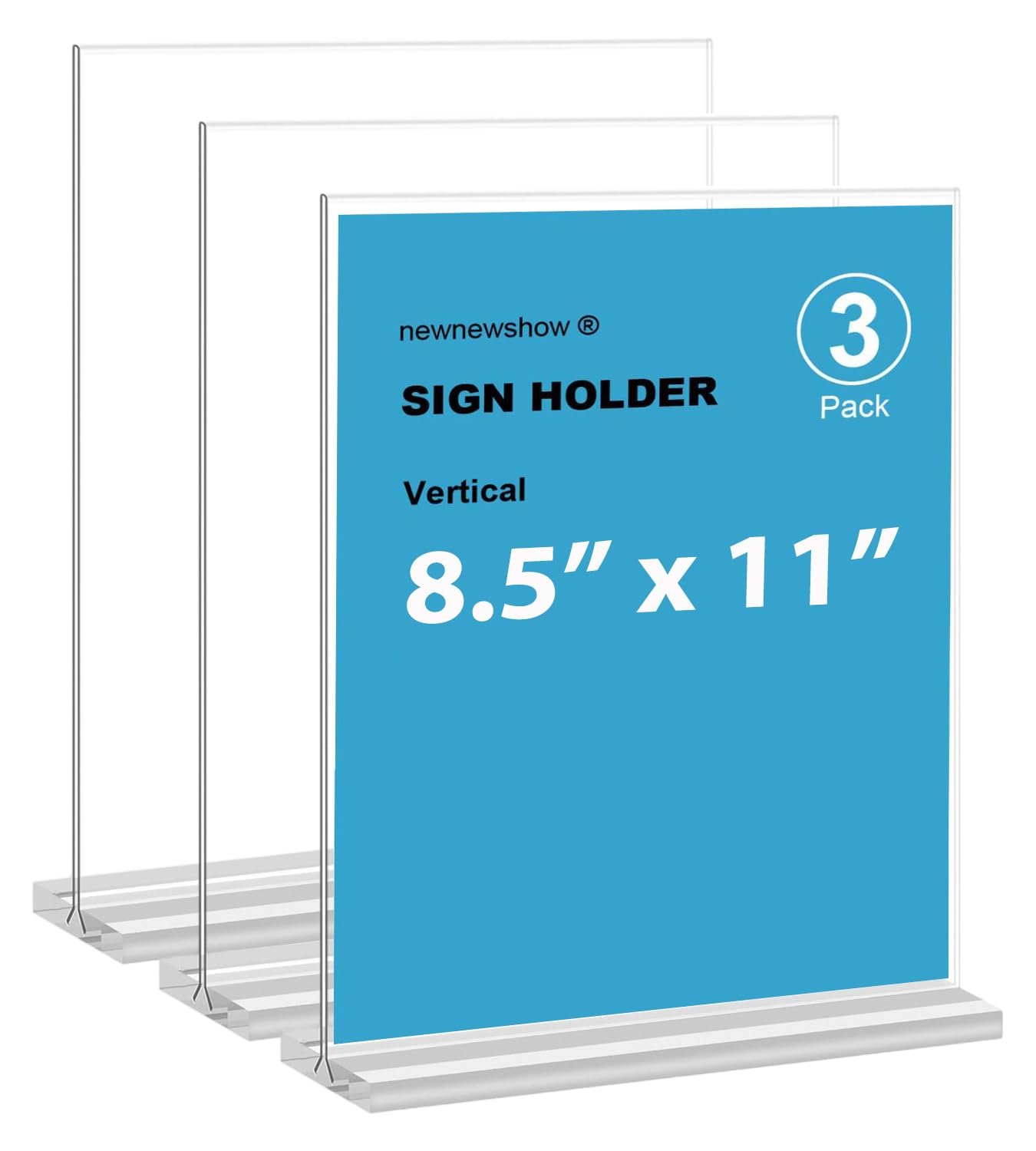 newnewshow 8.5x11 Acrylic Sign Holder 3 Pack Vertical Double-Sided Display (Optional 8.5x11 8.5x5.5 5x7 Horizontal and Vertical) newnewshow