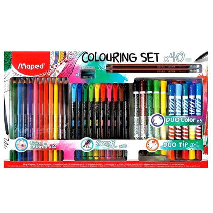 Maped Coloring Set, Assorted School Material 40 Units - Contains a wide range of colors for children and adults. Ideal for coloring and marking important information. offer great resistance and good coverage when coloring - 455221