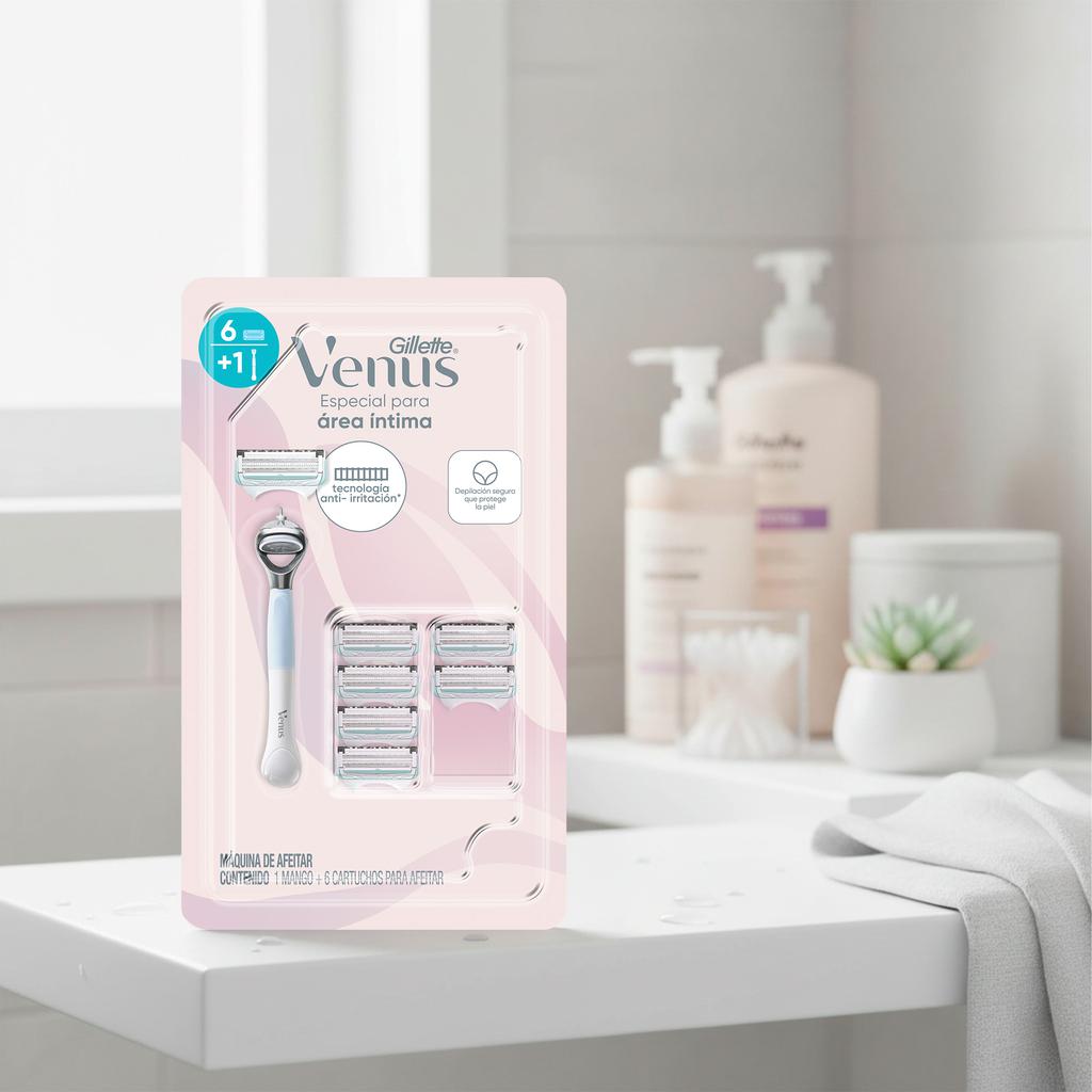 Gillette Venus Razor Intimate Area 1 Handle + 6 Refill Cartridges -503368 ebuystt