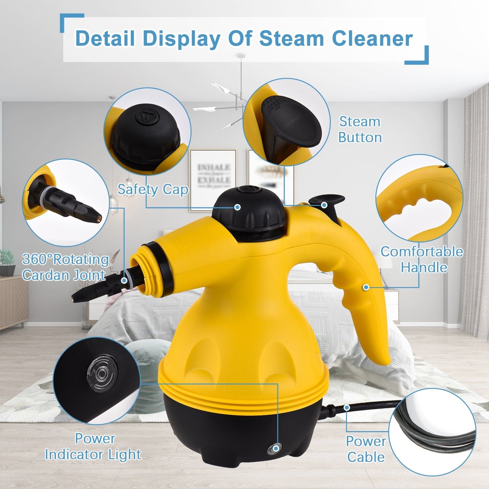 Handheld Steam Cleaner 1050W Portable High Temperature Steamer Cleaning  Tool with 9 Pcs Accessories, for Kitchen Sofa Bathroom Car Window 